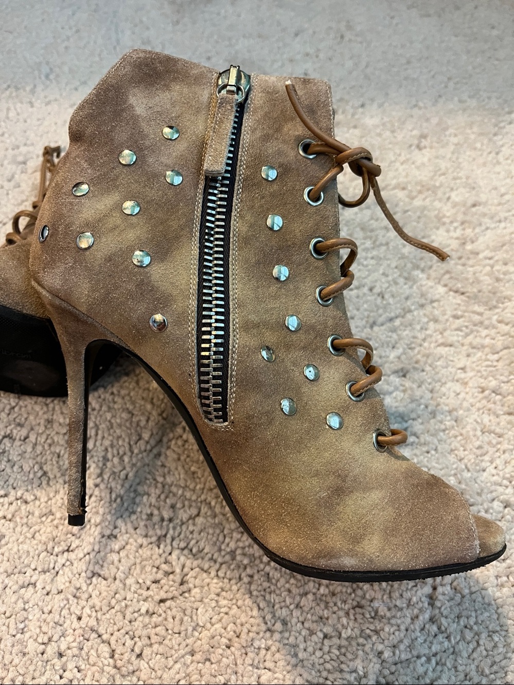 Giuseppe Zanotti High Heels Suede Ankle Bootie Studded Side Zip Laces EU 37/US 7 - Picture 5 of 16